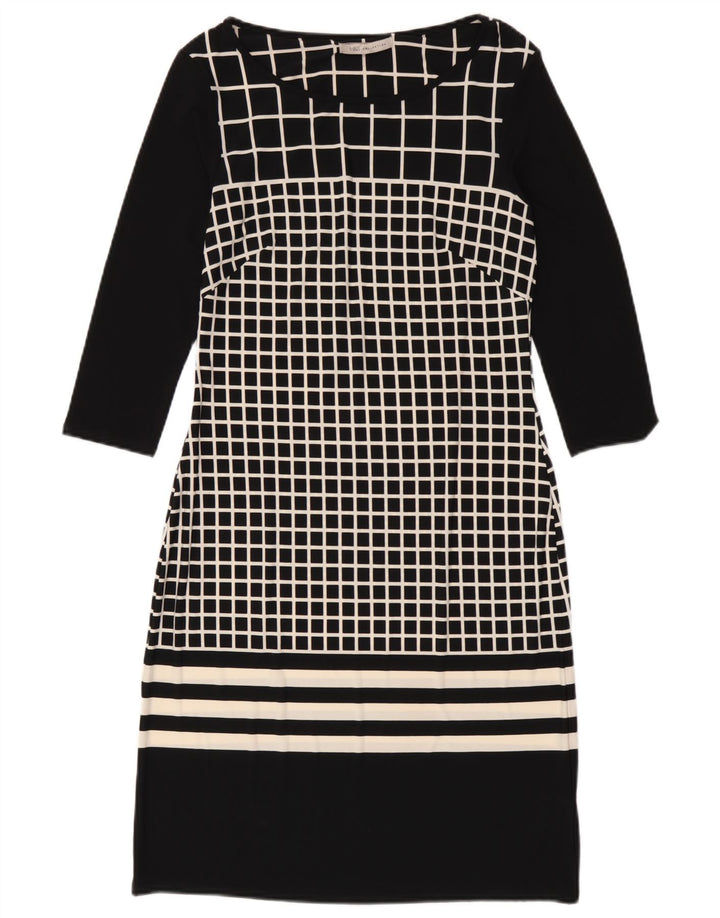 Vestido feminino Marks & Spencer manga 3/4 com bainha UK 8 pequeno preto xadrez