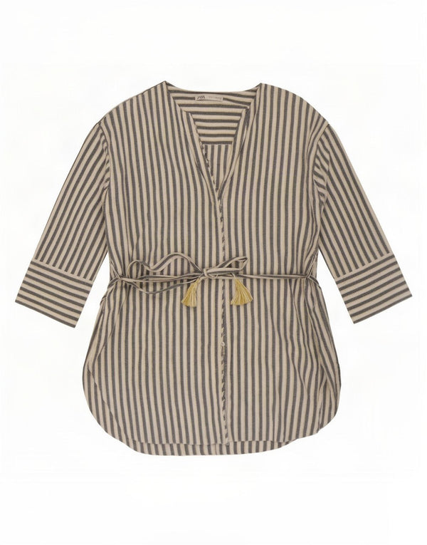 Zara Camisa Feminina Blusa UK 20 2XL Listrada Branca