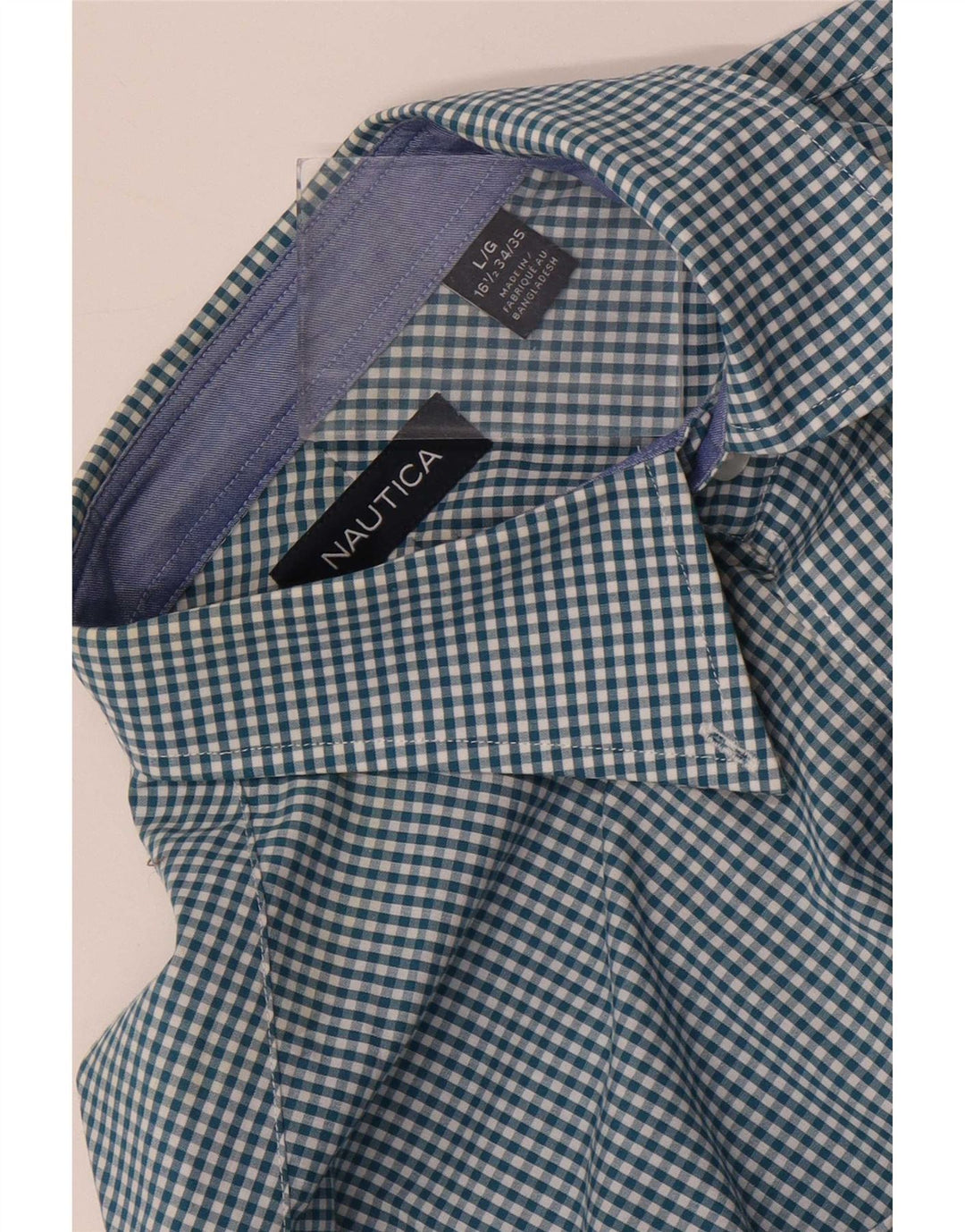 Camisa masculina Nautica tamanho 16 1/2 grande algodão guingão azul