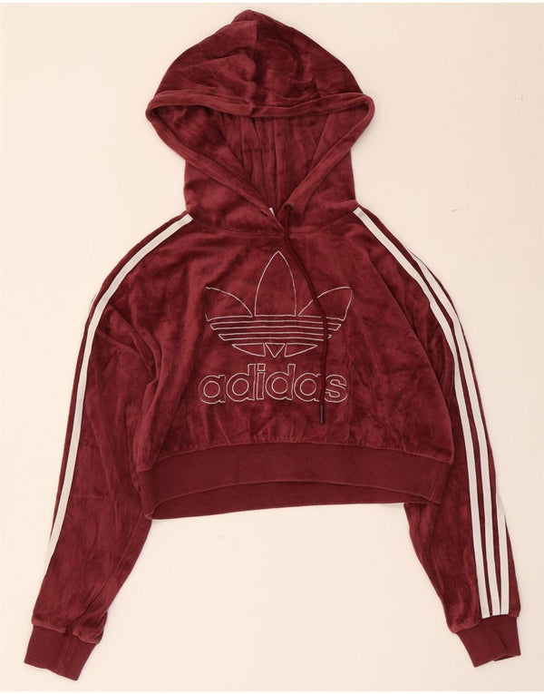 Adidas Womens Oversized Graphic Crop Hoodie Jumper Reino Unido 4 XS Borgonha Algodão