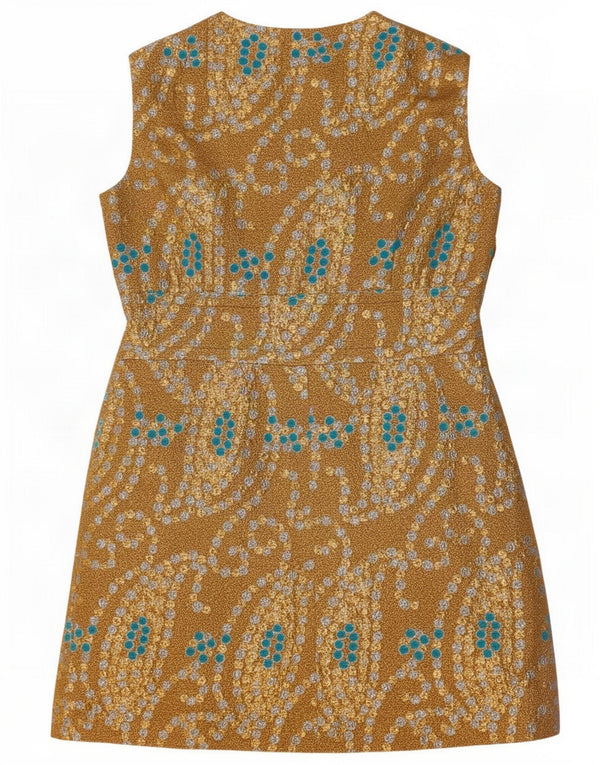Vestido feminino vintage sem mangas evasê UK 12 Paisley amarelo médio