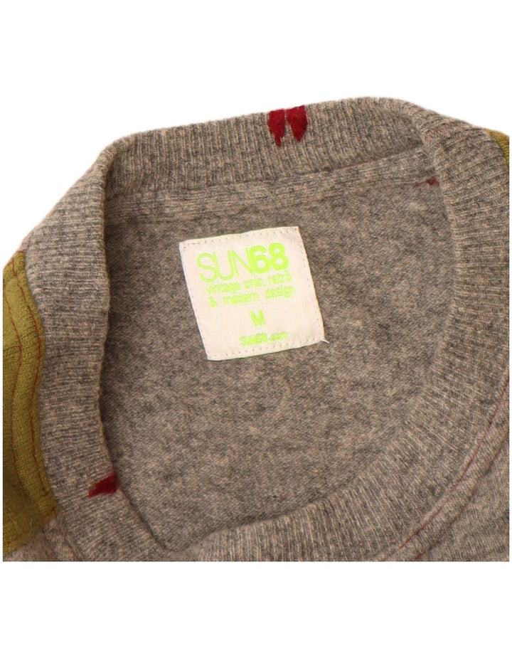 Suéter feminino Sun68 com gola canoa UK 14 bloco colorido cinza médio