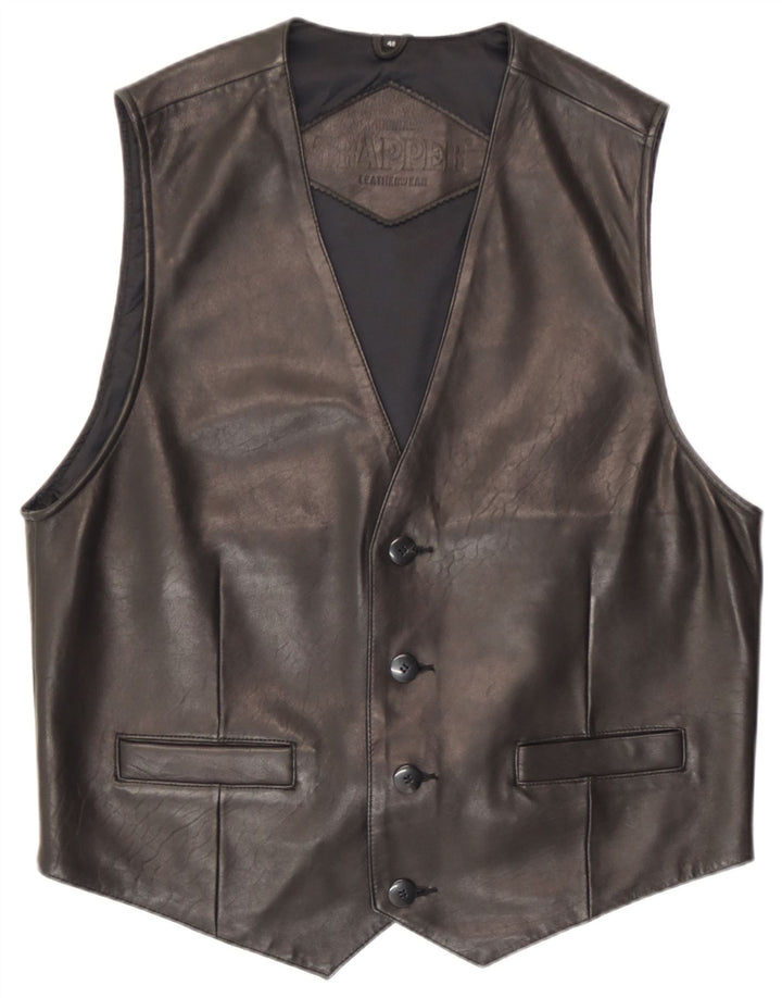 Colete de couro masculino Trapper IT 48 couro preto médio