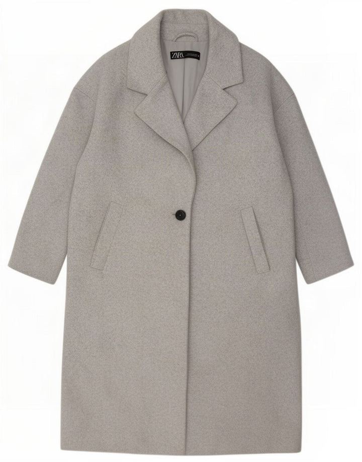 Zara Sobretudo feminino de manga 3/4 oversized UK 14 Poliéster cinza médio