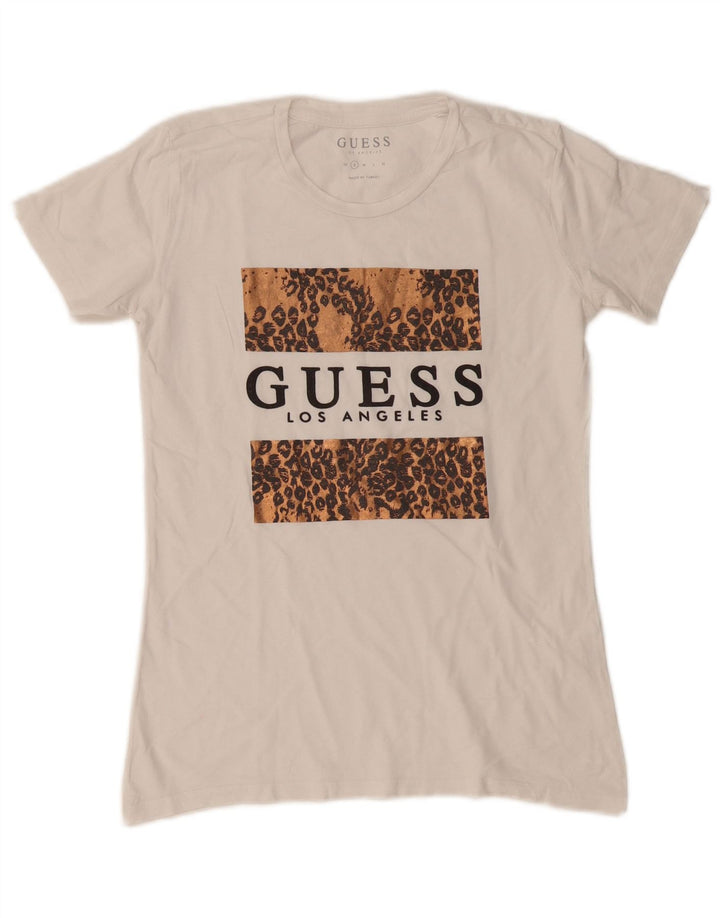 Camiseta feminina Guess com estampa gráfica UK 10 pequena branca
