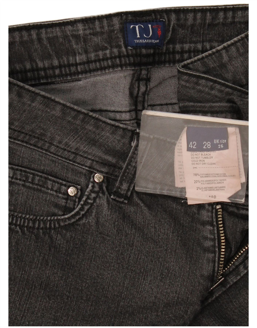 Jeans retos femininos Trussardi W26 L27 algodão cinza