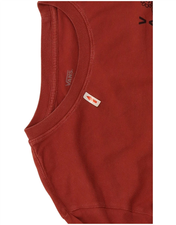 Vans Mens Graphic Top Manga Longa Grande Algodão Vermelho