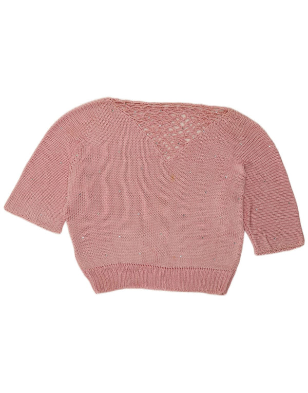 Suéter feminino vintage com gola canoa e gola redonda Reino Unido 14 médio rosa manchado