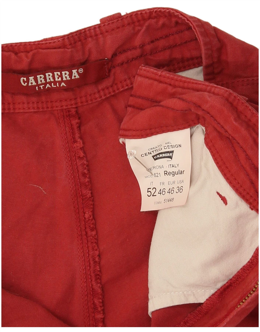 Carrera Mens Chino Shorts IT 52 XL W36 Algodão Vermelho