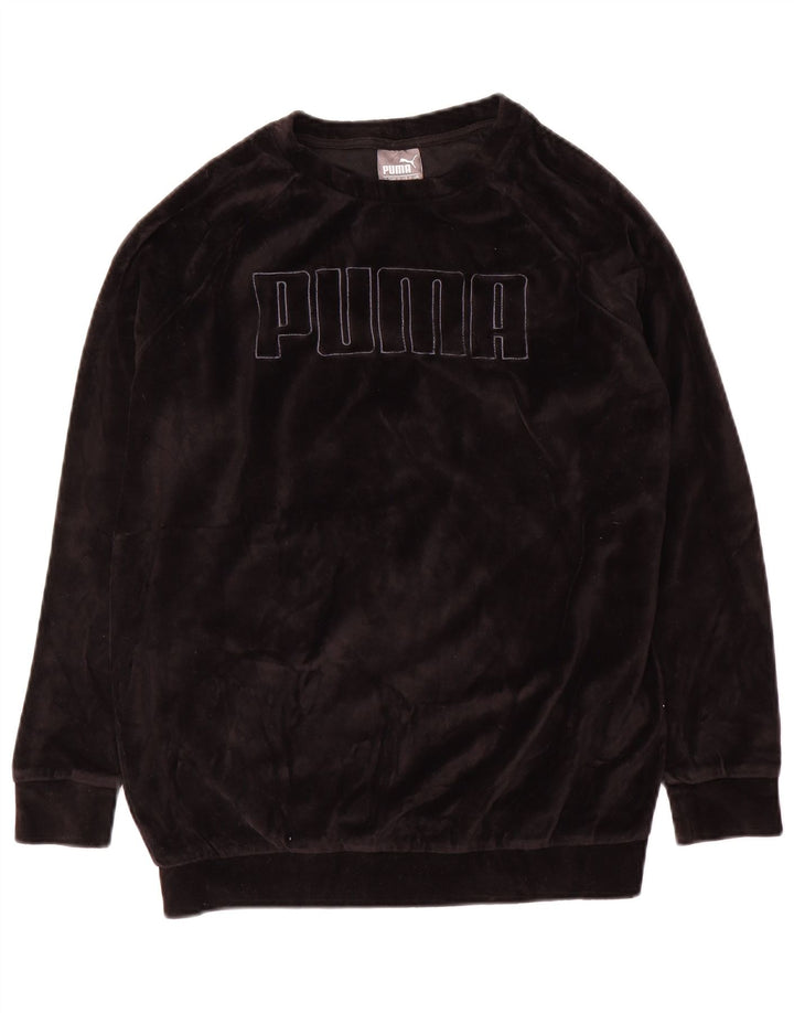 Puma feminino gráfico veludo moletom jumper reino unido 12 médio algodão preto