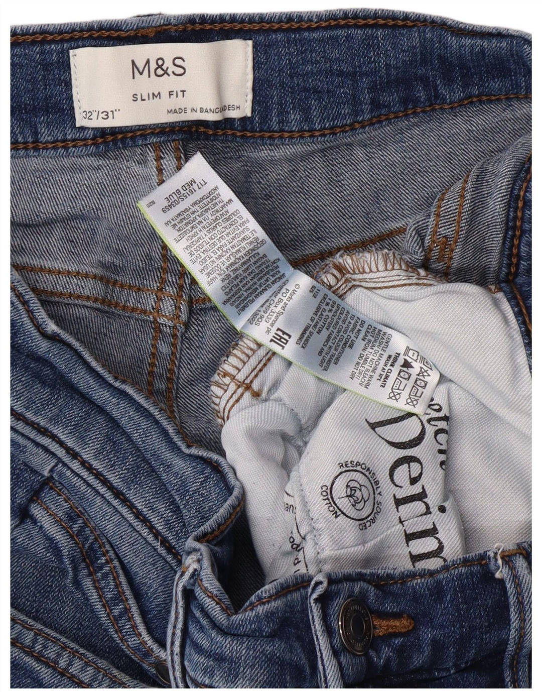 Jeans slim masculino MARKS & SPENCER W32 L29 azul algodão clássico