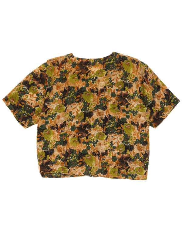 Blusa feminina vintage de manga curta UK 14 grande floral multicolorida