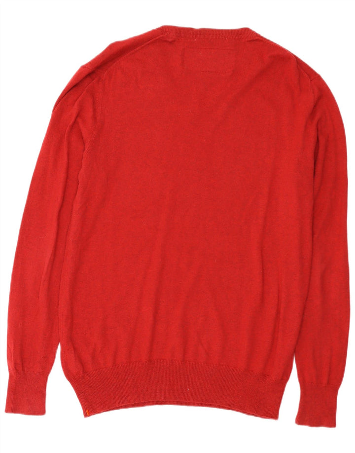 Suéter masculino SUPERDRY com decote em V grande algodão vermelho