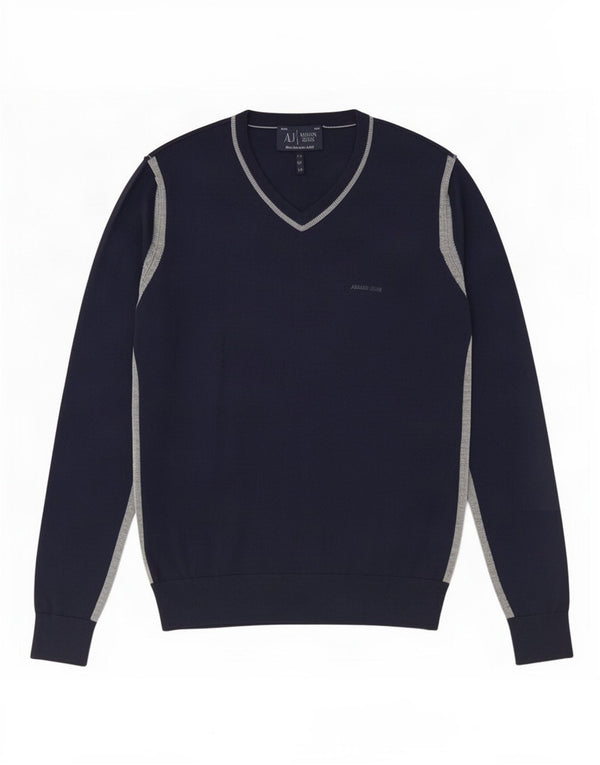 Suéter masculino Armani Slim Fit com decote em V XL azul marinho colorblock