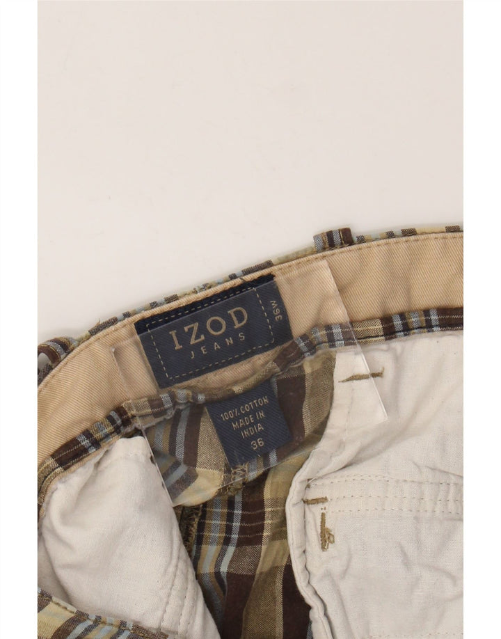 Izod Mens Chino Shorts W36 Grande Algodão Xadrez Verde