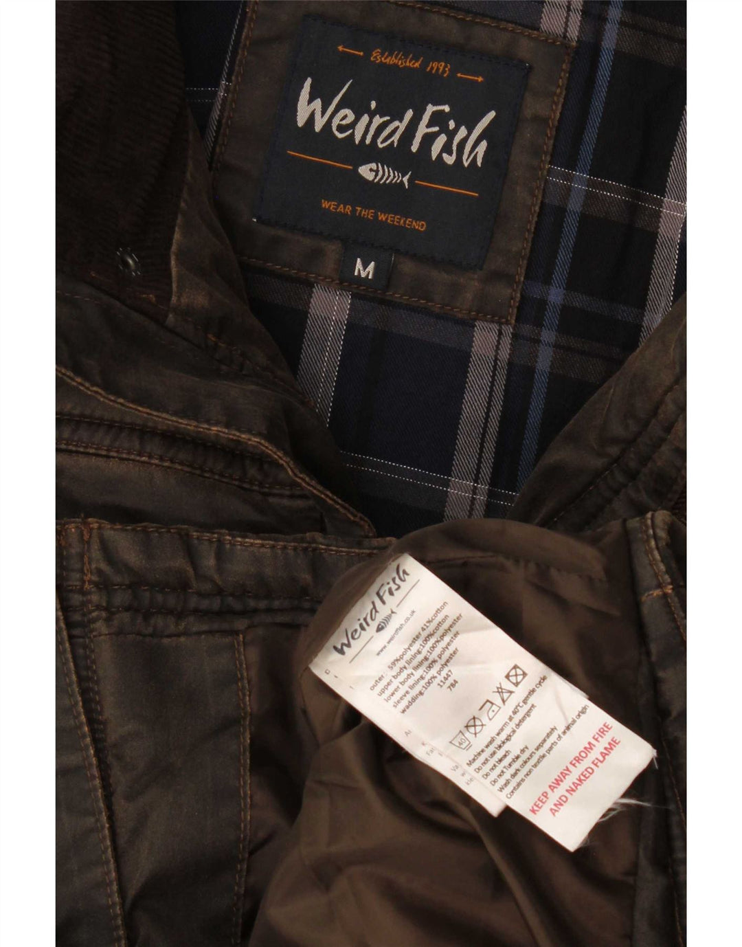 Jaqueta acolchoada masculina Weird Fish UK 38 poliéster marrom médio