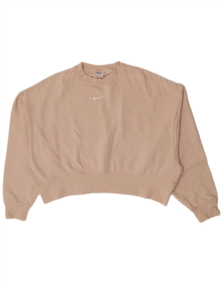 Nike Womens Oversized Sweatshirt Jumper UK 6 XS Bege Algodão