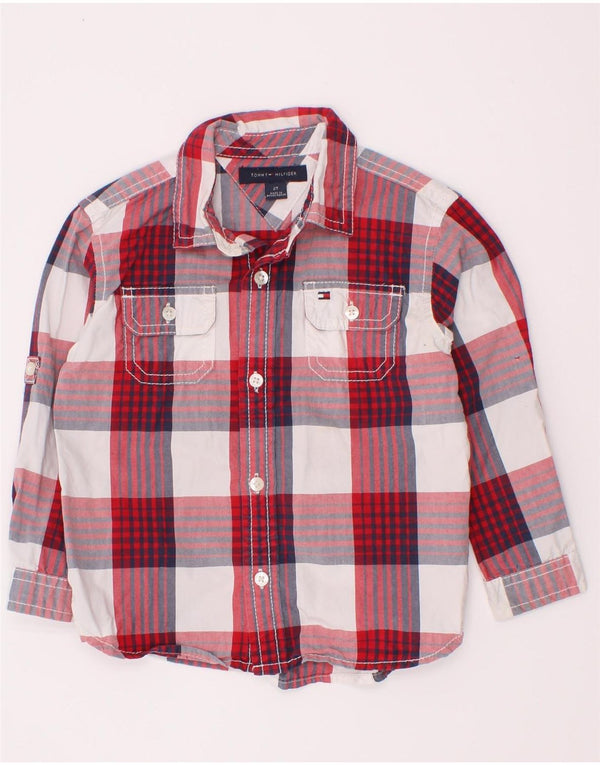 Camisa Tommy Hilfiger para bebê menino 18-24 meses algodão xadrez vermelho