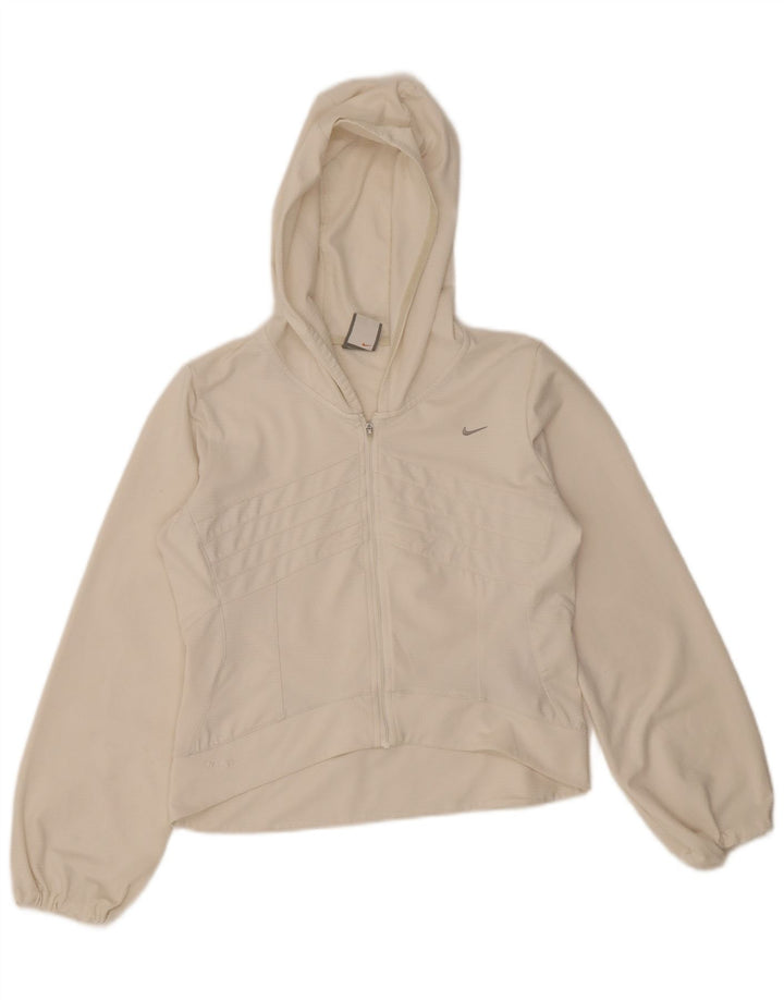 Nike Womens Crop Hooded Tracksuit Top Jacket UK 10/12 Médio Branco