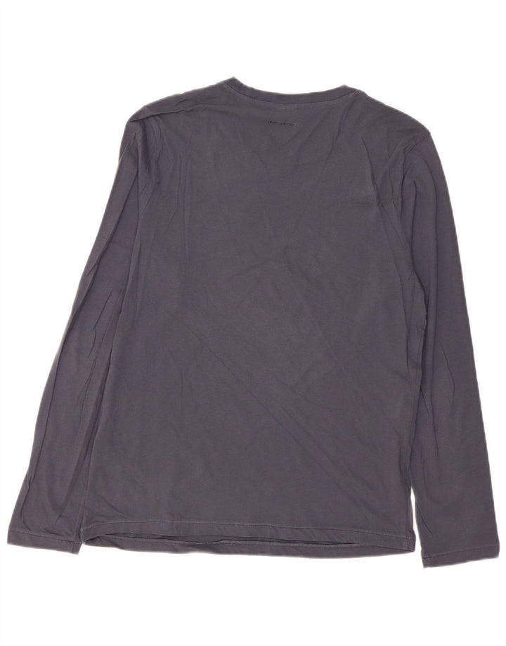 Hugo Boss Mens Graphic Top Manga Longa Grande Algodão Cinza