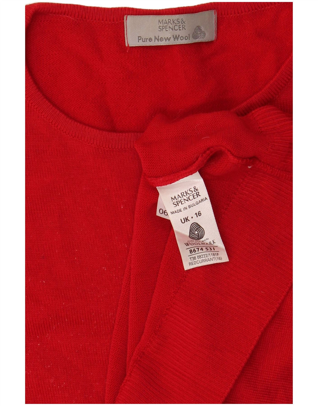 Suéter feminino Marks & Spencer com gola canoa Reino Unido 16 grande lã vermelha
