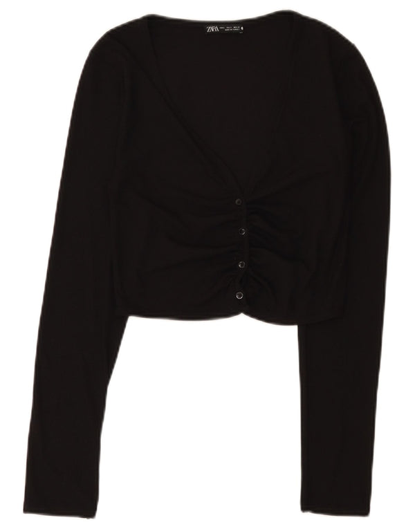 Cardigan feminino Zara manga comprida cropped UK 8 pequeno preto