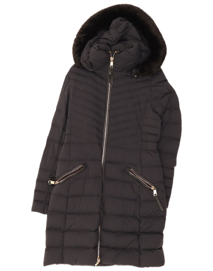 Casaco acolchoado com capuz feminino Tommy Hilfiger UK 12 médio preto poliamida