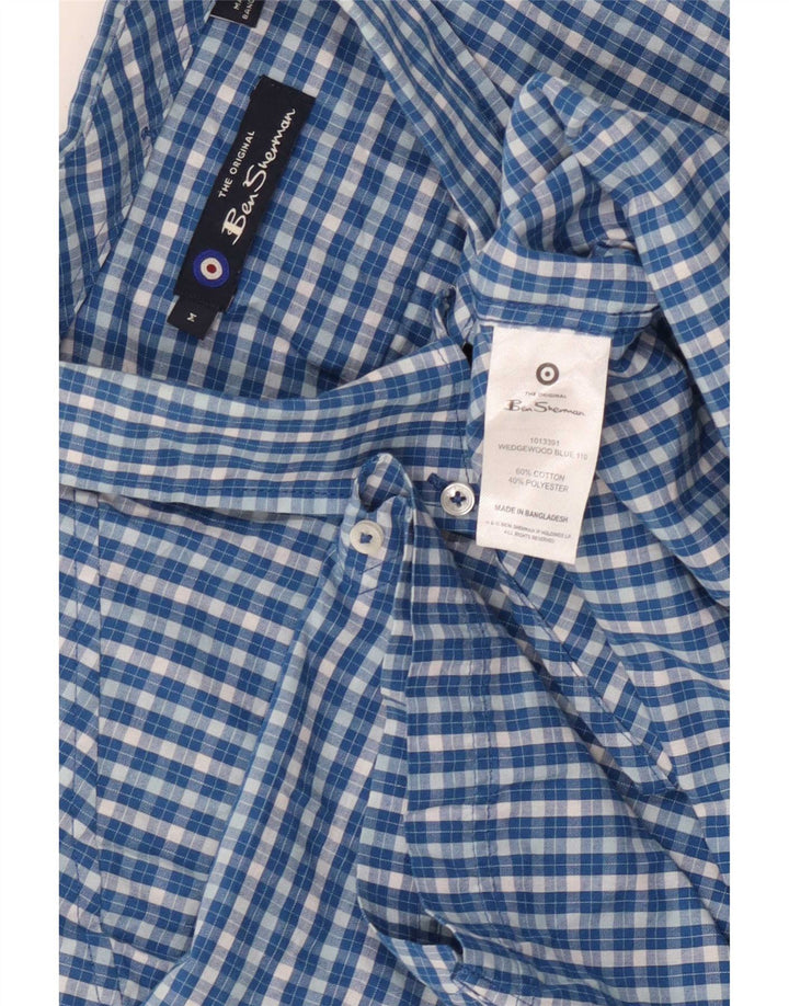 Camisa masculina de manga curta Ben Sherman de algodão xadrez azul médio