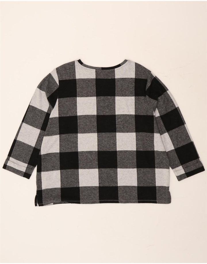 Top feminino Marks & Spencer de manga comprida UK 20 2XL poliéster xadrez cinza