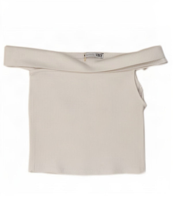 Zara Womens Crop Off Ombro Top UK 10 Pequeno Algodão Branco