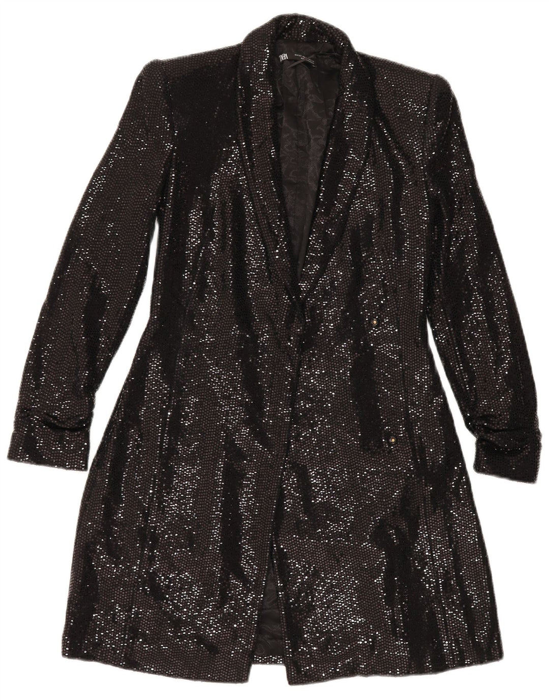 ZARA Womens Longline Open Blazer Jacket UK 6 XS Preto Poliamida