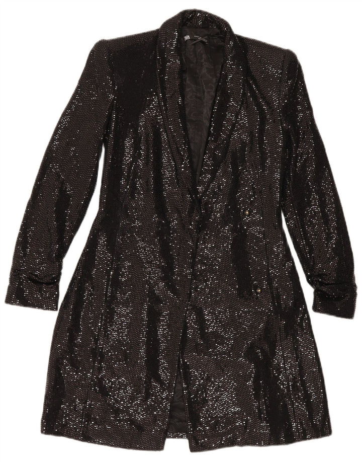ZARA Womens Longline Open Blazer Jacket UK 6 XS Preto Poliamida