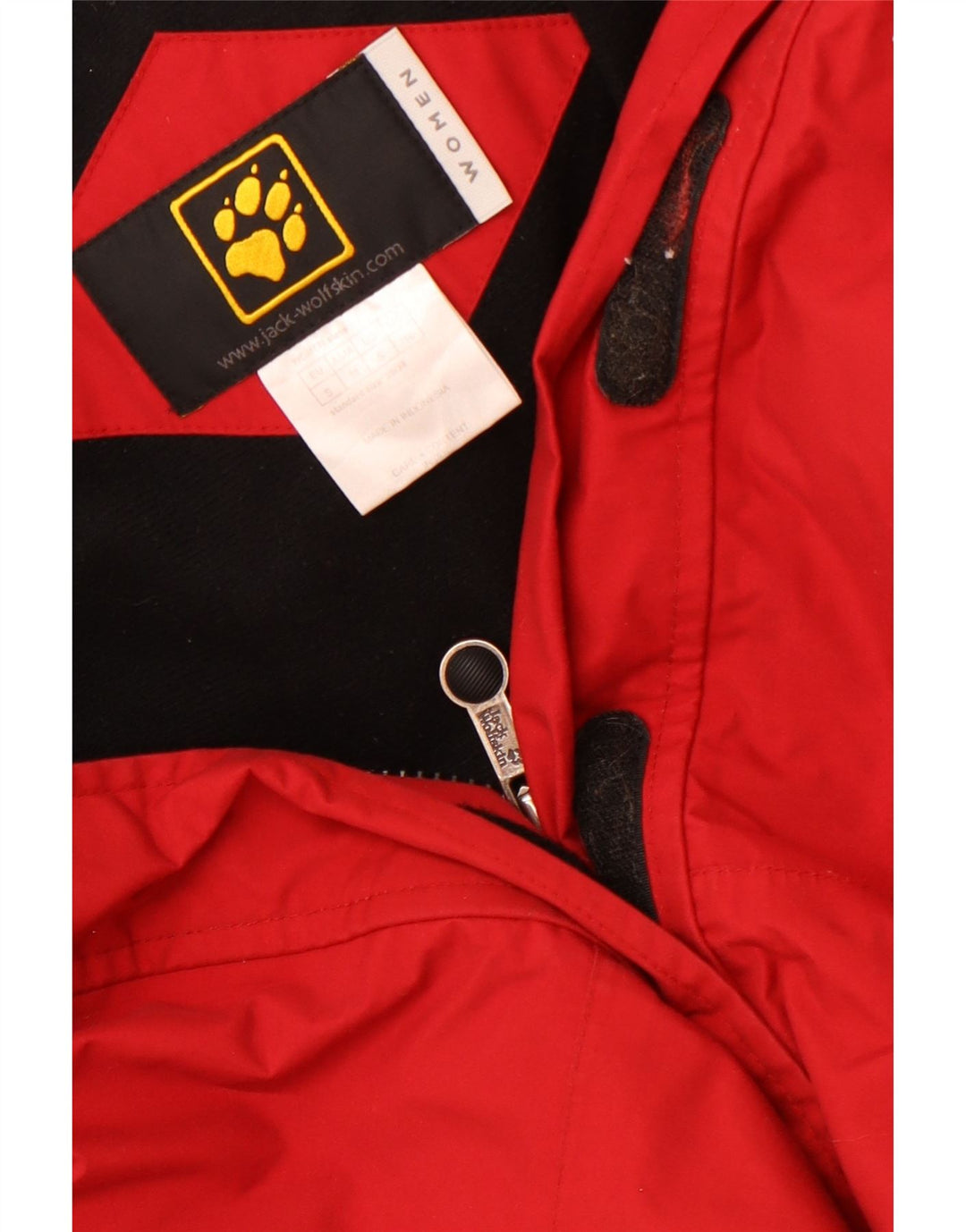 Jaqueta corta-vento feminina com capuz Jack Wolfskin Reino Unido 10 pequeno bloco colorido vermelho