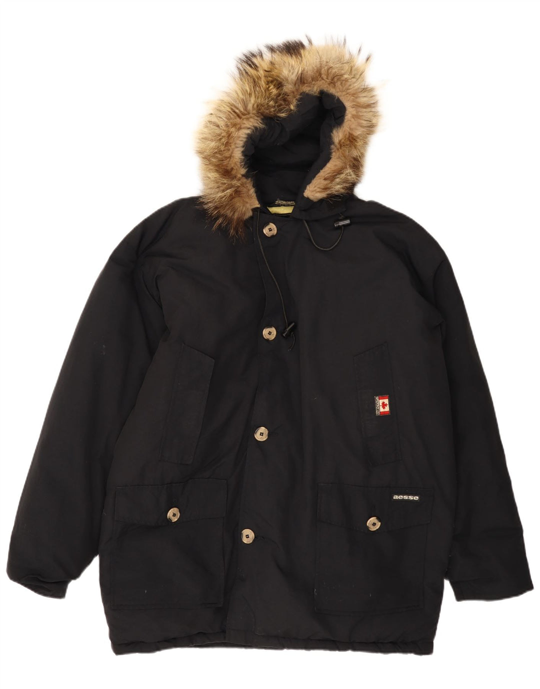 Jaqueta Parka masculina AESSE com capuz UK 40 grande preta
