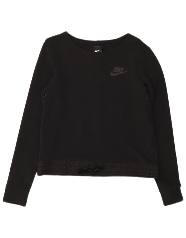 Nike Womens Crop Sweatshirt Jumper UK 10 Pequeno Algodão Preto