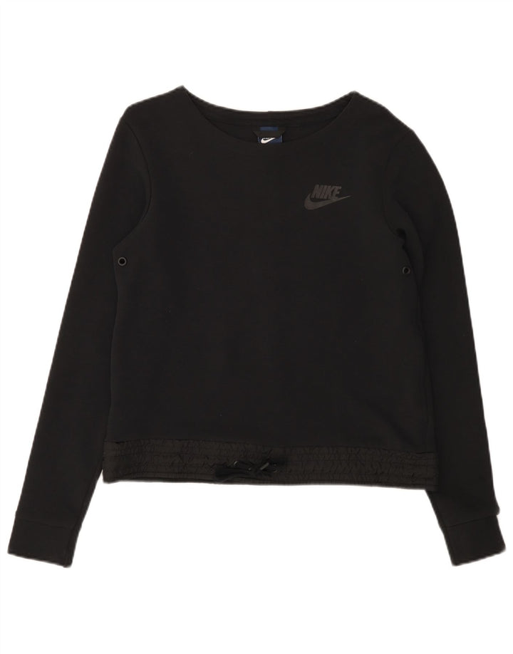 Nike Womens Crop Sweatshirt Jumper UK 10 Pequeno Algodão Preto