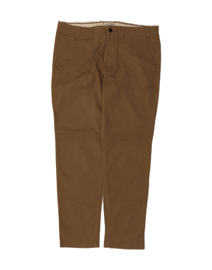 JACK & JONES Mens Slim Chino Trousers W34 L30 Brown Cotton Vintage Jack & Jones and Second-Hand Jack & Jones from Messina Hembry 