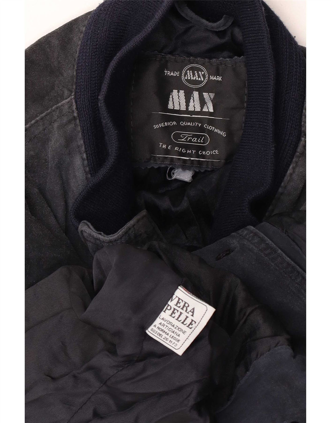 Max Mens Suede Bomber Jacket UK 38 Couro Azul Marinho Médio