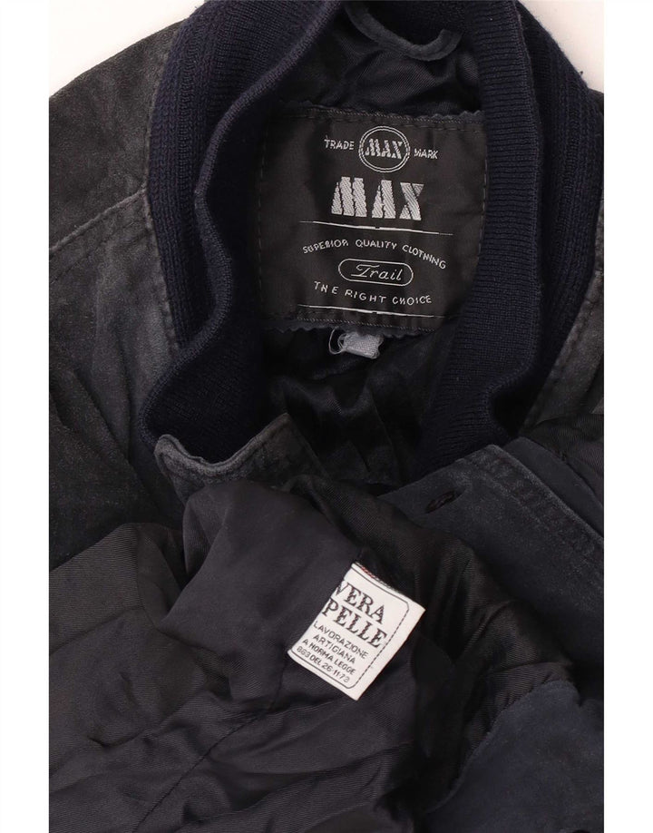 Max Mens Suede Bomber Jacket UK 38 Couro Azul Marinho Médio