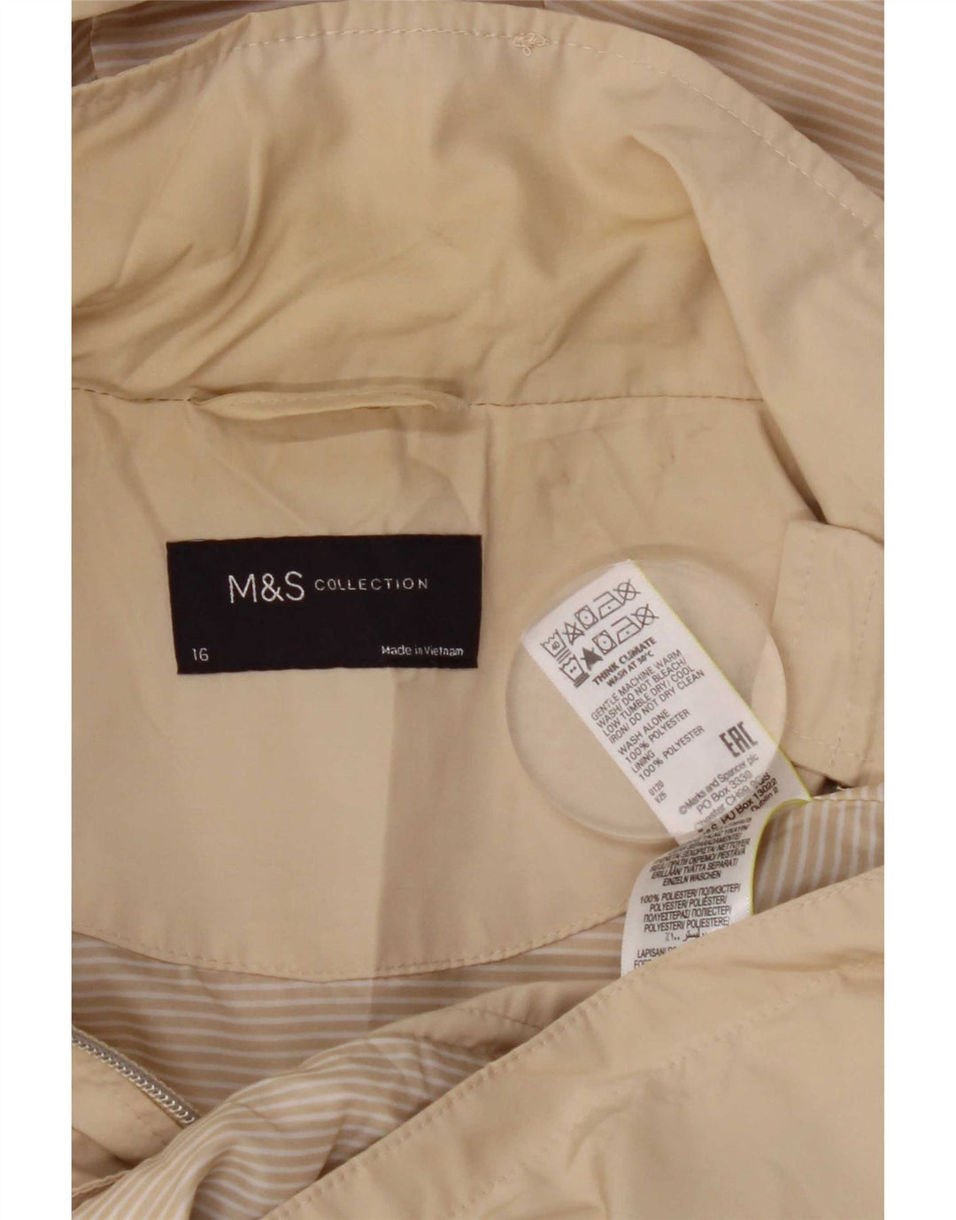 Jaqueta de chuva feminina com capuz Marks & Spencer Reino Unido 16 grande poliéster bege