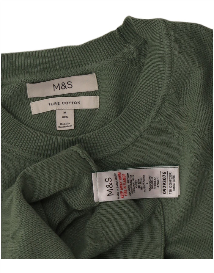 Suéter masculino Marks & Spencer com gola redonda, algodão verde médio