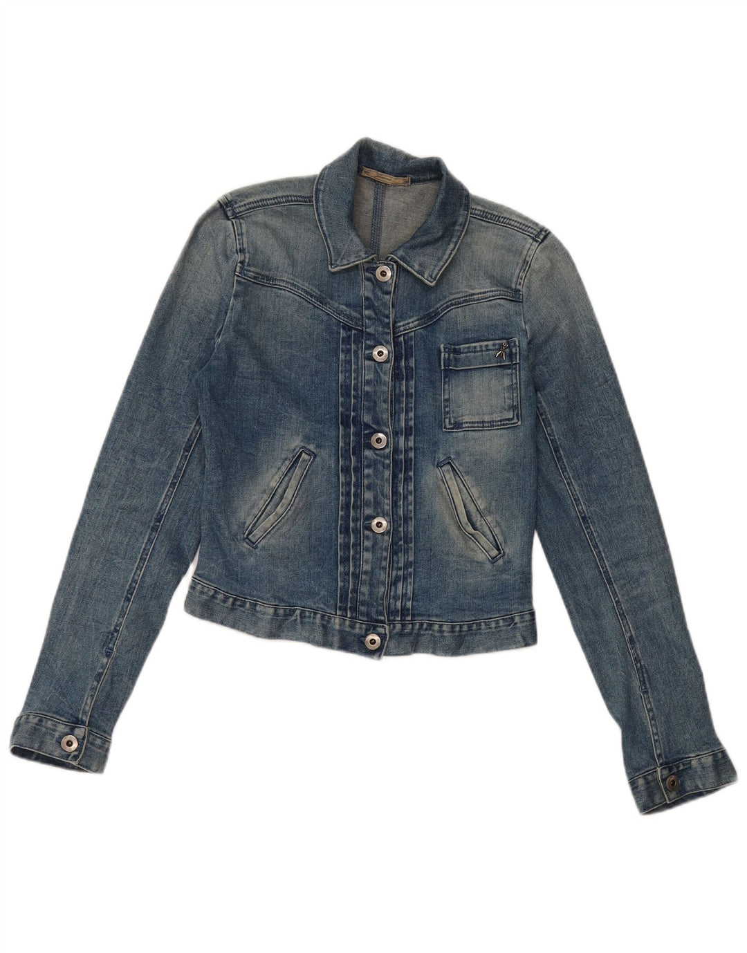 Jaqueta jeans feminina vintage IT 40 algodão azul pequeno