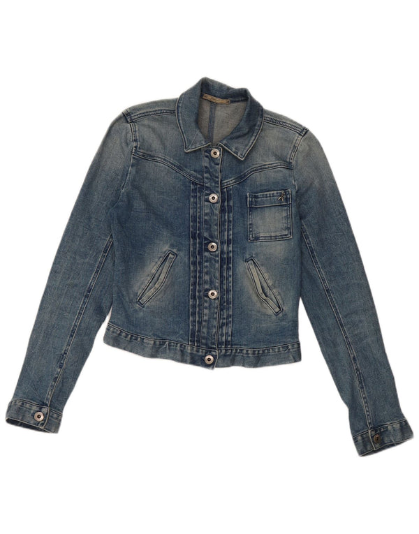 Jaqueta jeans feminina vintage IT 40 algodão azul pequeno