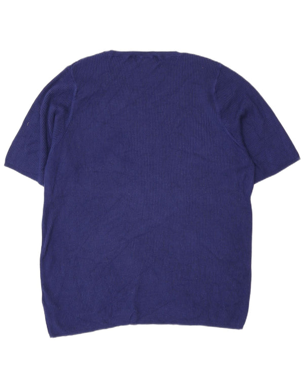 Suéter feminino Marks & Spencer com gola redonda Reino Unido 22 3XL azul marinho