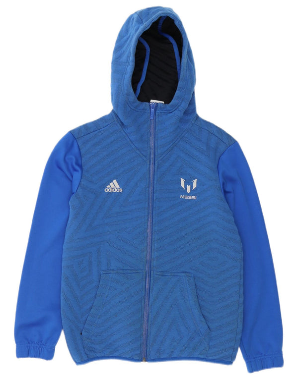 Adidas Boys MESSI Graphic Zip Hoodie Sweater 11-12 Years Blue Geometric