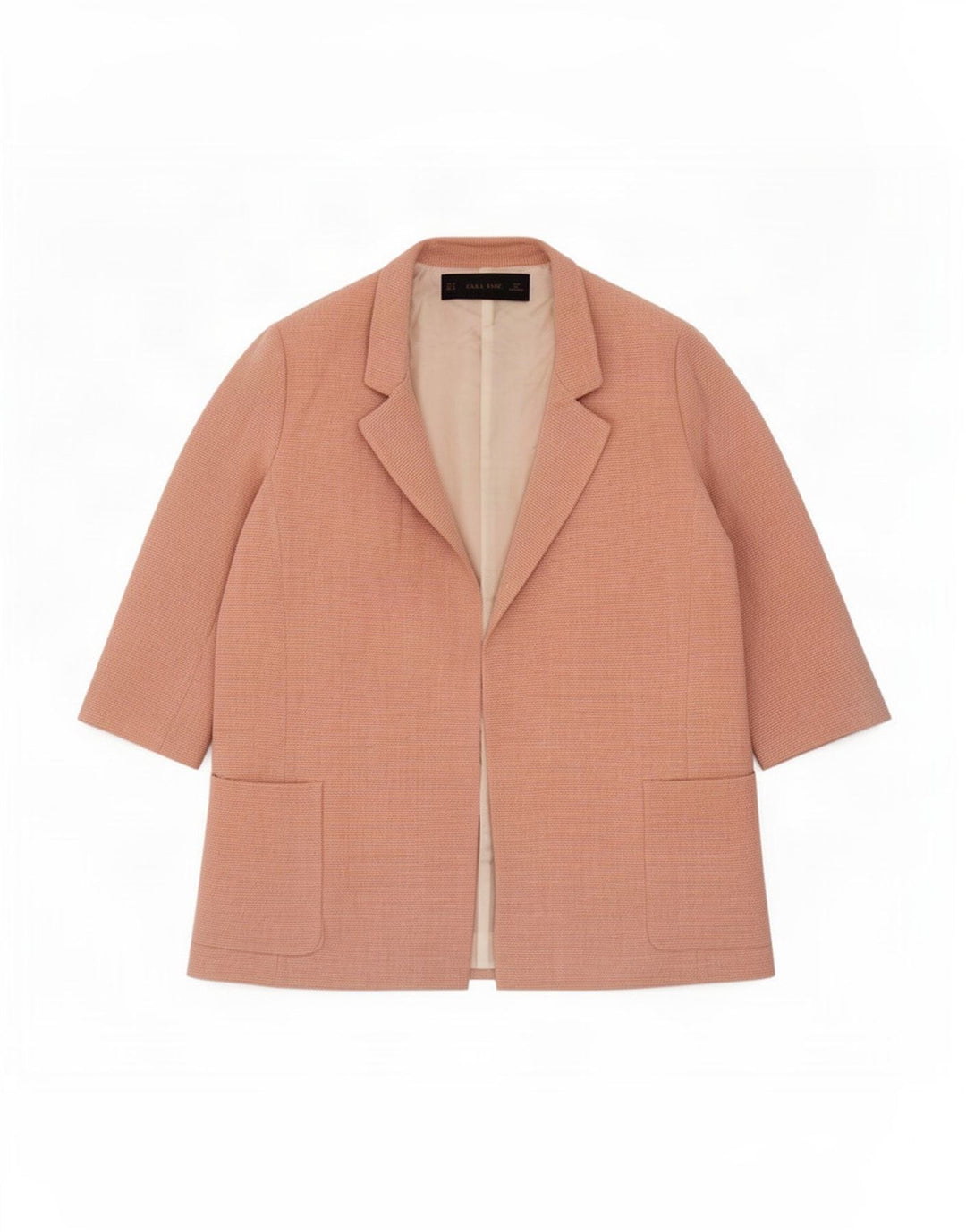 Jaqueta blazer aberta manga 3/4 feminina Zara Reino Unido 14 viscose rosa médio