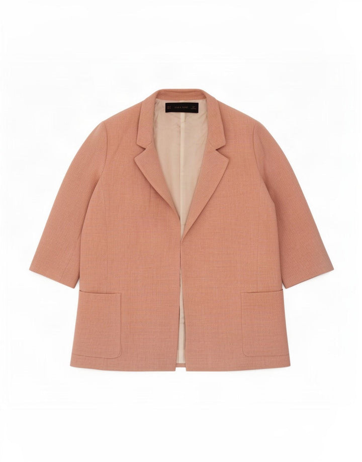 Jaqueta blazer aberta manga 3/4 feminina Zara Reino Unido 14 viscose rosa médio