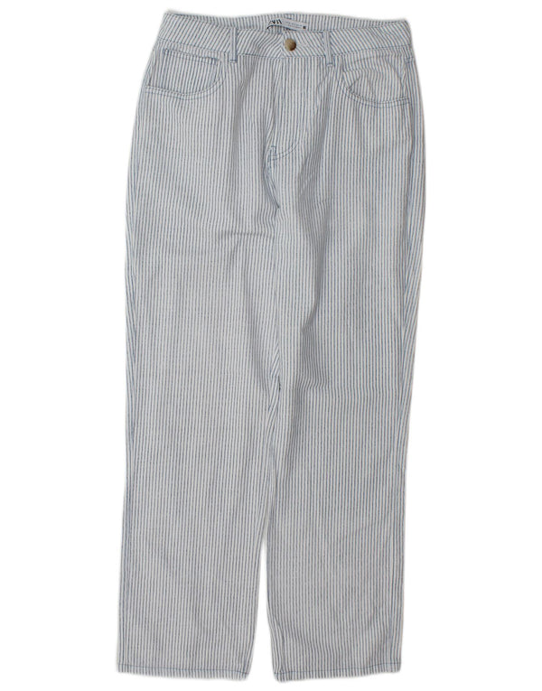 Zara Calça feminina reta casual UE 38 pequena W28 L28 risca de giz azul
