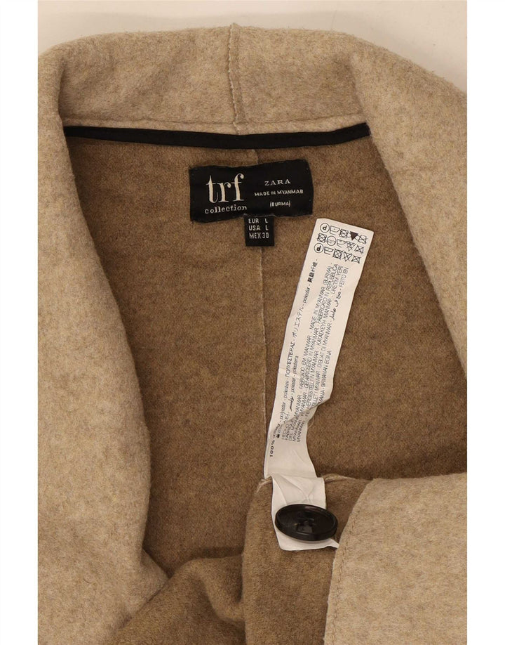 Sobretudo feminino Zara Trafaluc UK 16 grande poliéster bege