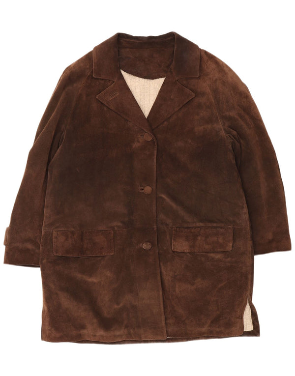 Casaco corta-vento feminino vintage de camurça grande Reino Unido 18 XL marrom